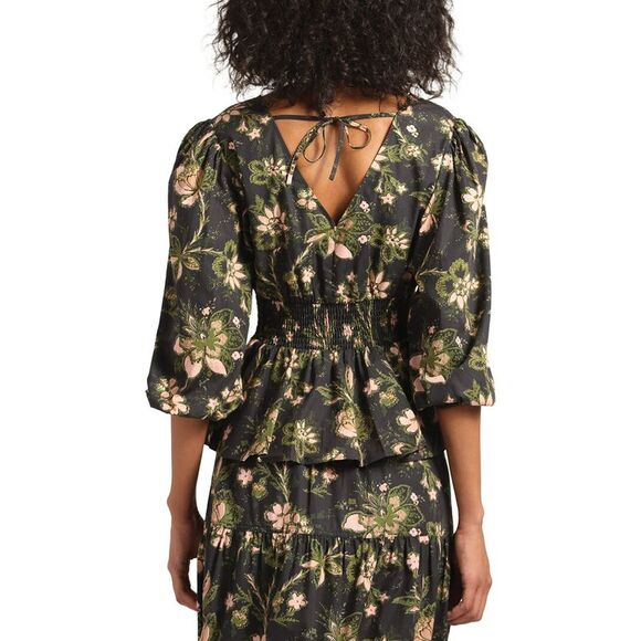 Derek Lam 10 Crosby Womens Savannah V-Neck Peplum Top, Black - Picture 2 of 4